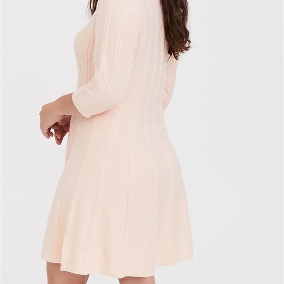 Torrid 2X (18/20) Sweater Dress Skater Peach Blush Pink Cable Knit Stretch Flare - Picture 2 of 4